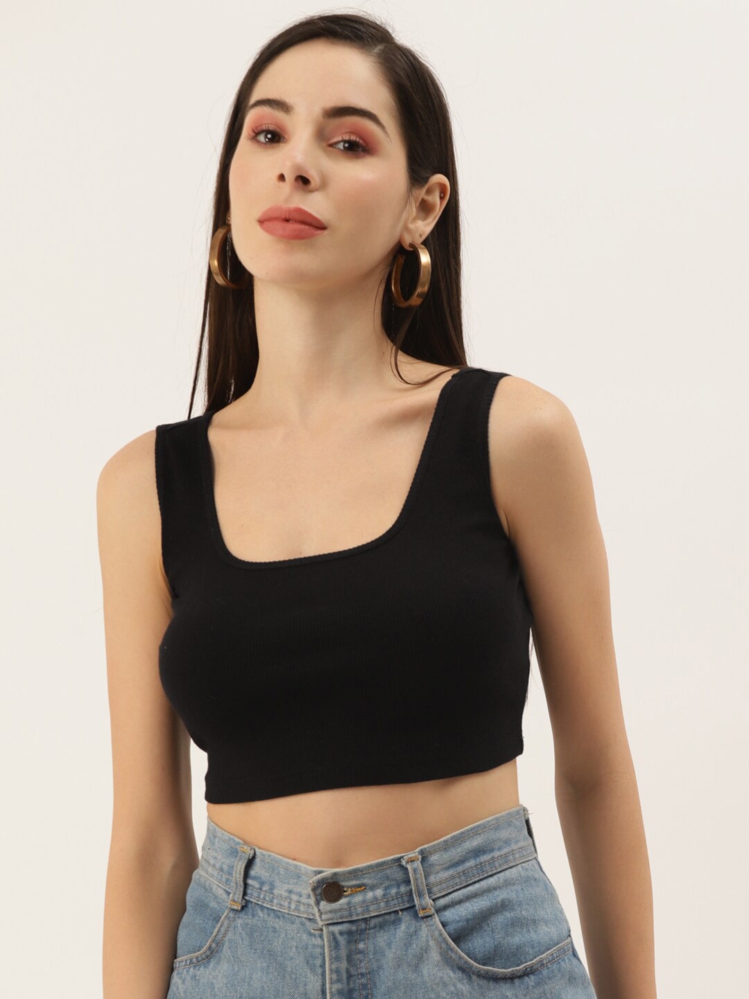 

DressBerry Rib Fitted Crop Top, Black