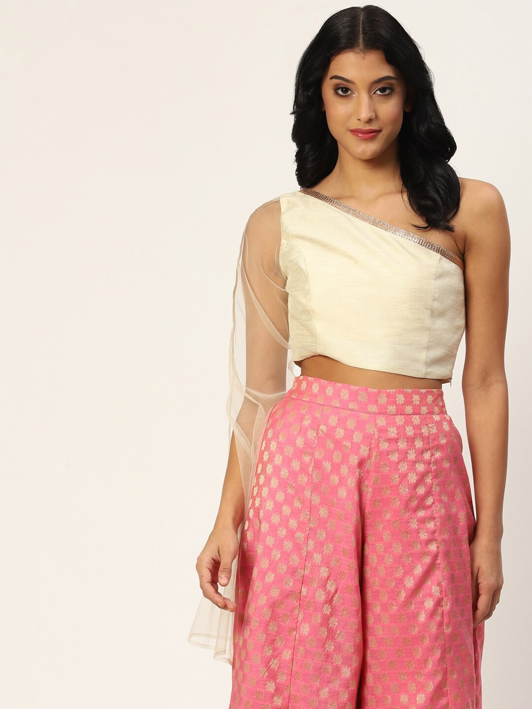 

DressBerry One Shoulder Crop Top, Beige