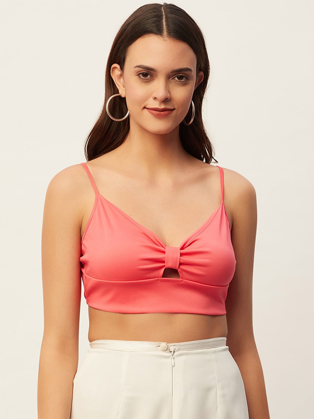 

DressBerry Shoulder Straps Cut Out Bralette Crop Top, Pink