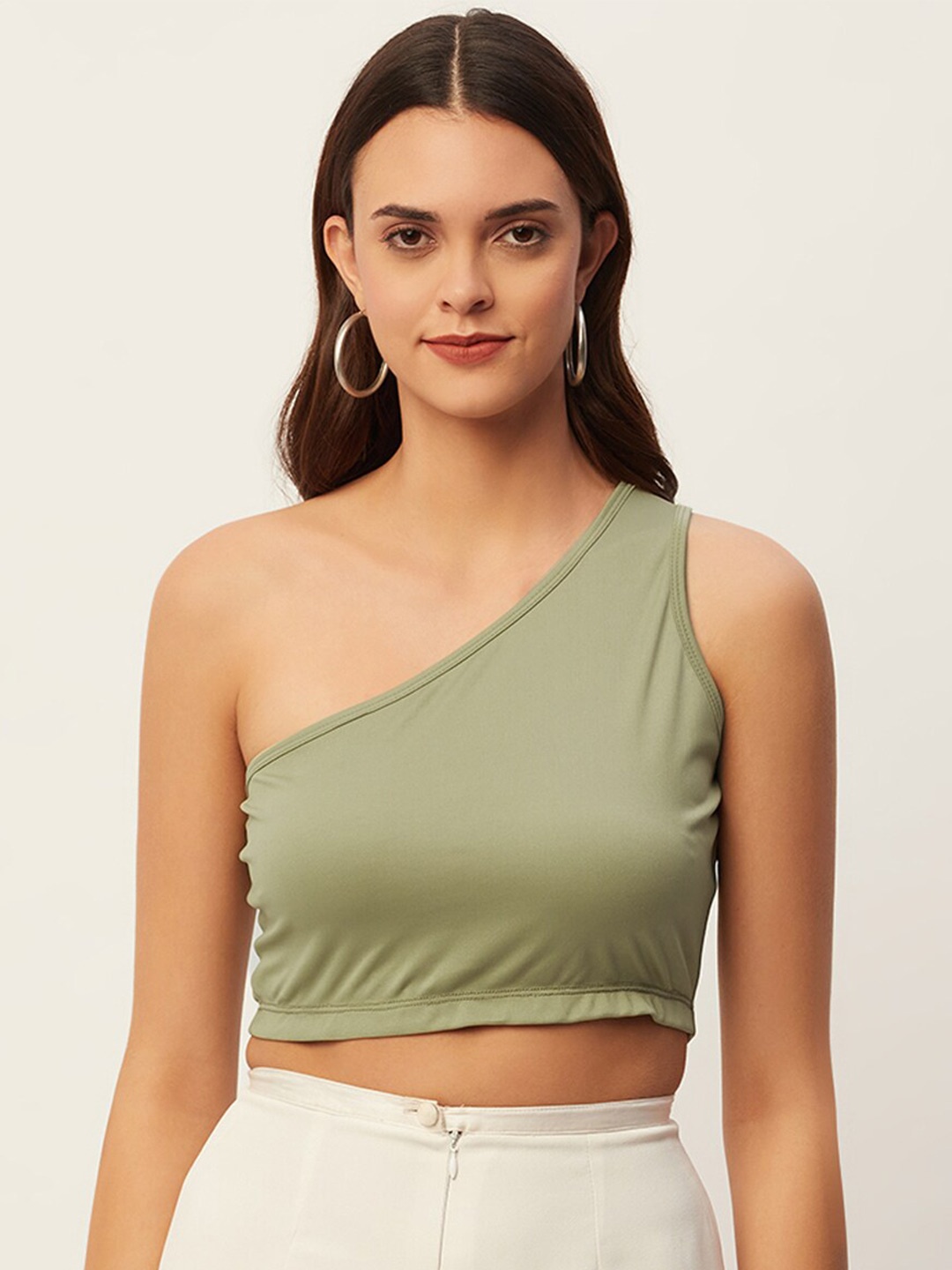 

DressBerry One Shoulder Crop Top, Olive