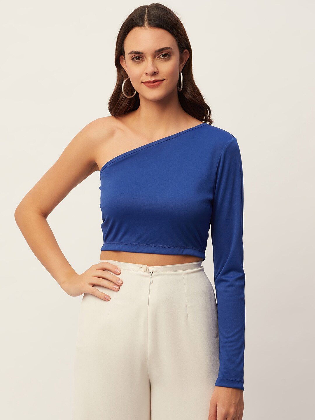 

DressBerry One Shoulder Fitted Crop Top, Blue