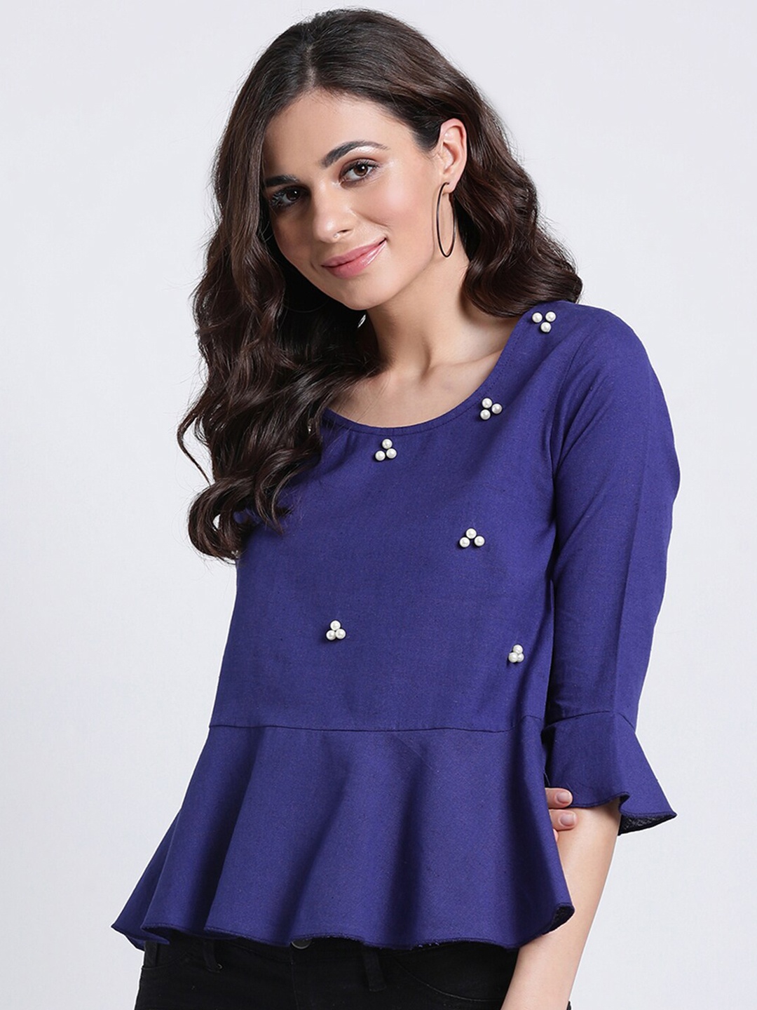 

DressBerry Embellished Studded Peplum Cotton Top, Violet