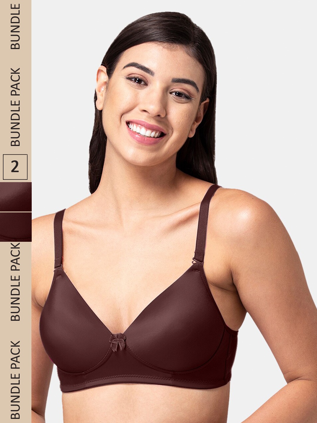 

Tweens Pack of 2 Lightly Padded All Day Comfort Seamless T-shirt Bra, Coffee brown