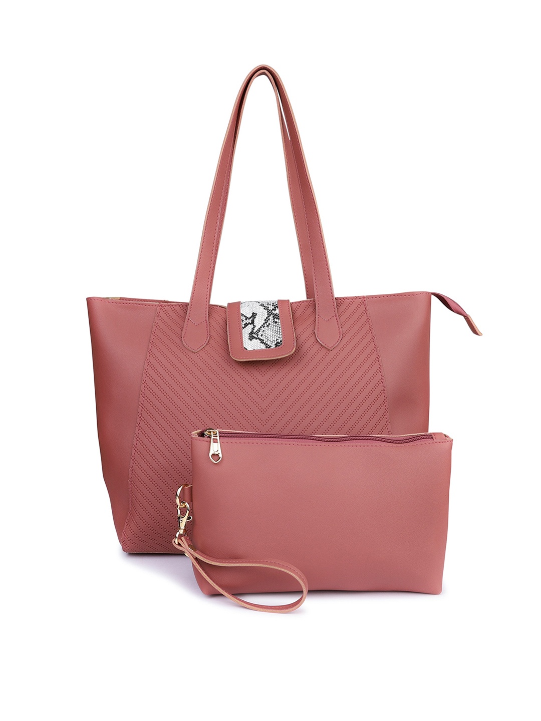

LEGAL BRIBE Textured Structured Tote Bag With Pouch, Maroon