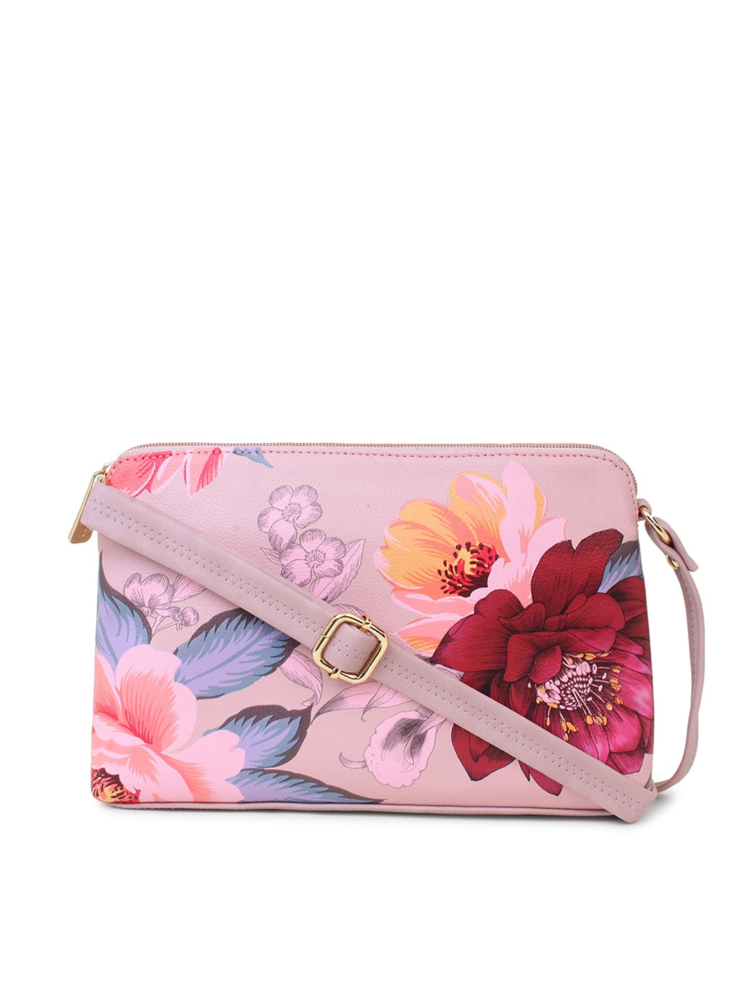 

LEGAL BRIBE Floral Printed PU Structured Sling Bag, Pink