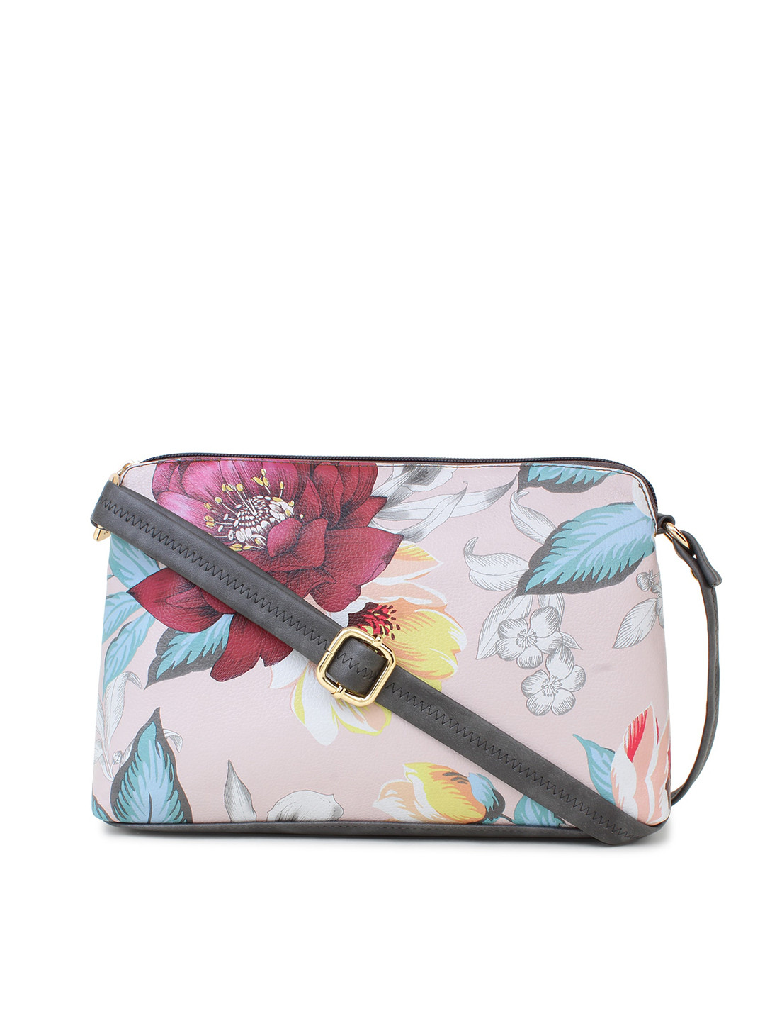

LEGAL BRIBE Floral Printed Structured Sling Bag, Grey