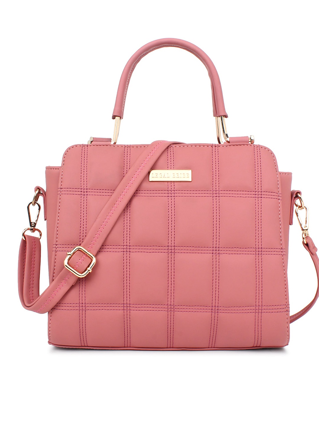 

LEGAL BRIBE Checked Quilted Structured Handheld Bag, Pink