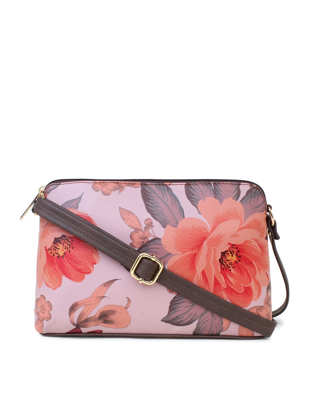 

LEGAL BRIBE Floral Printed Structured Sling Bag, Brown