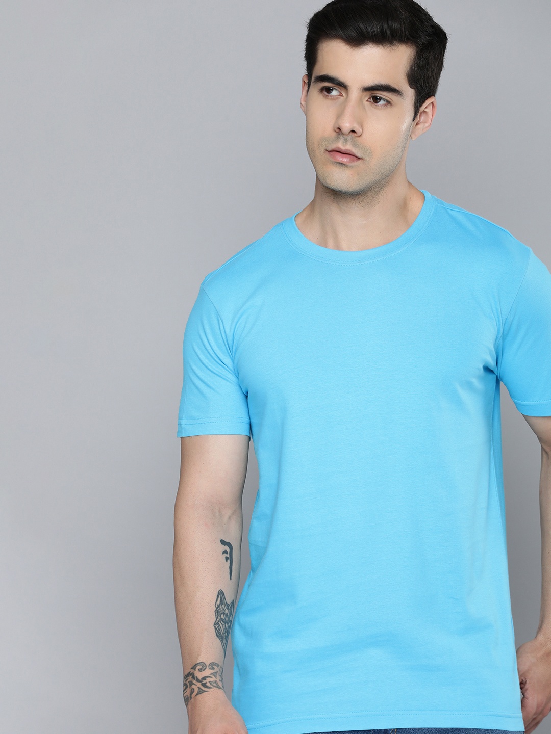 

ether Solid Cotton T-shirt, Turquoise blue