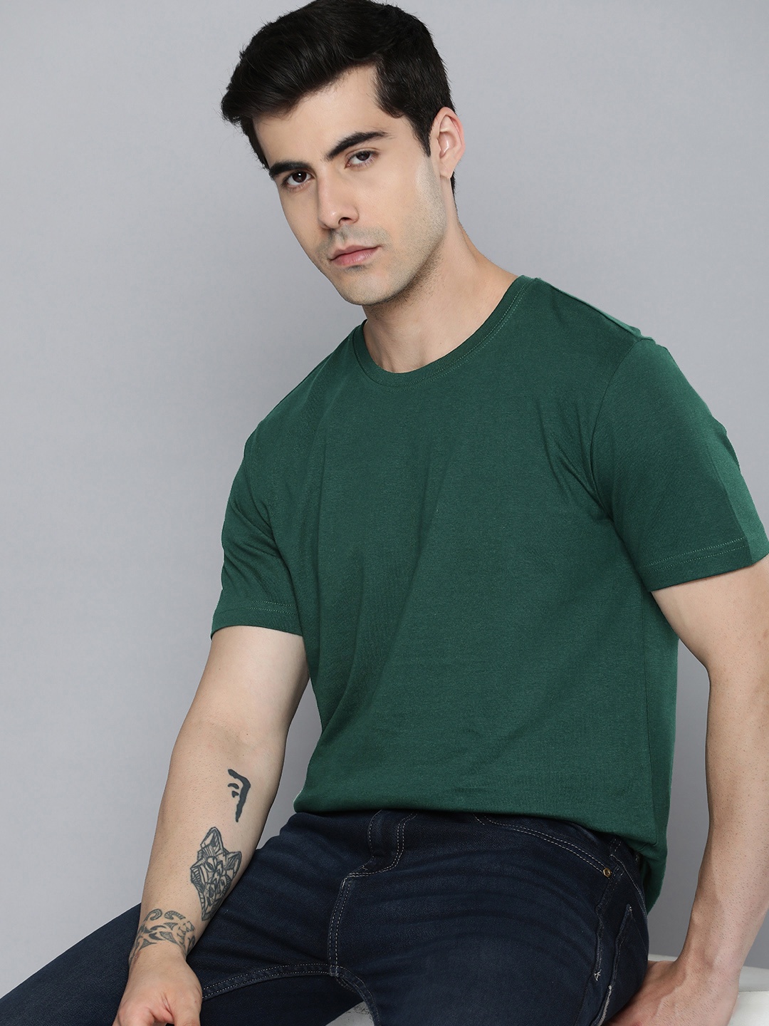 

ether Solid Cotton T-shirt, Green