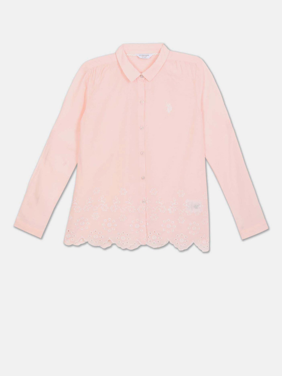

U.S. Polo Assn. Kids Girls Embroidered Pure Cotton Casual Shirt, Peach