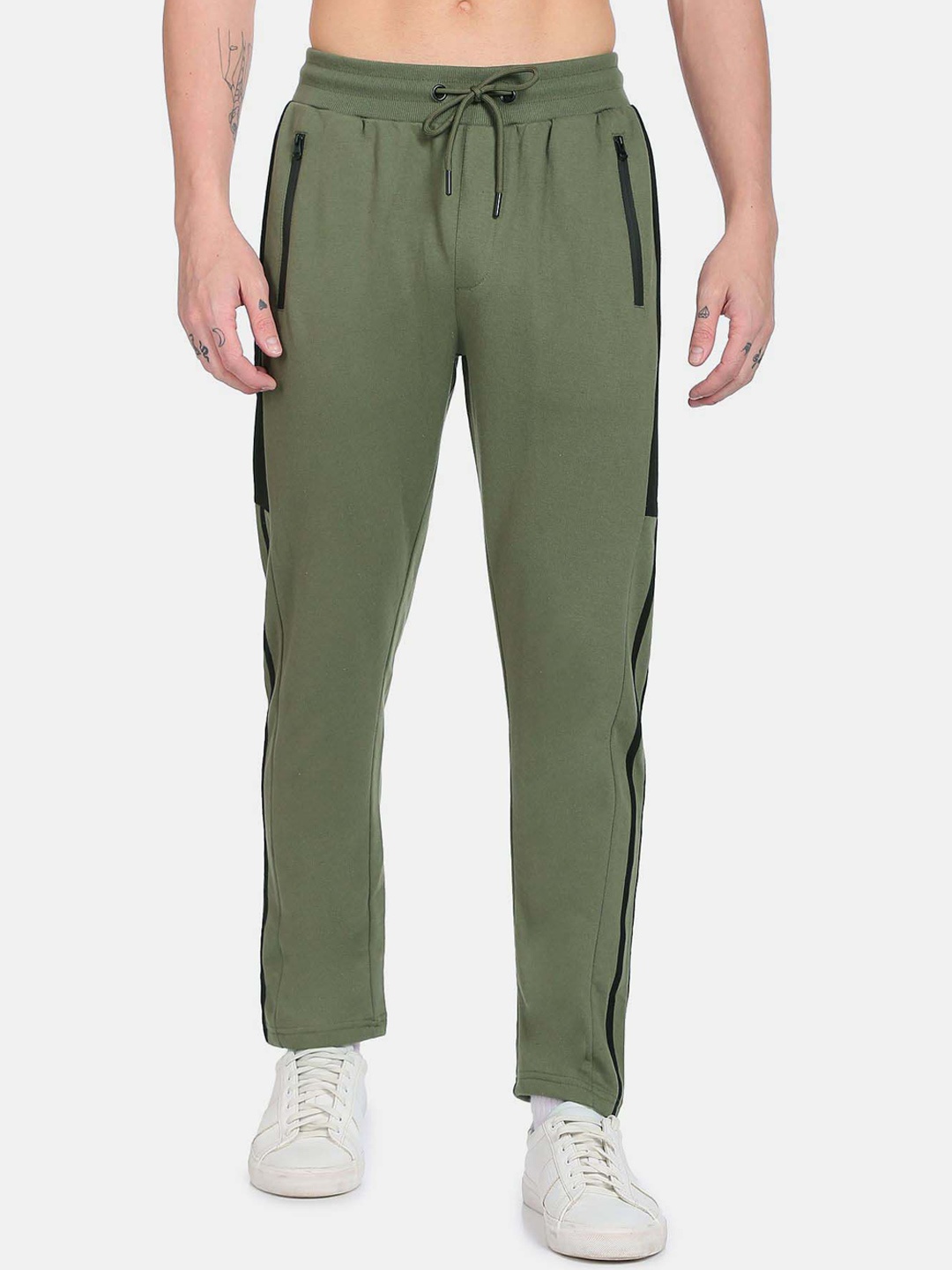 

Flying Machine Men Mid-Rise Straight-Fit Track Pants, Olive