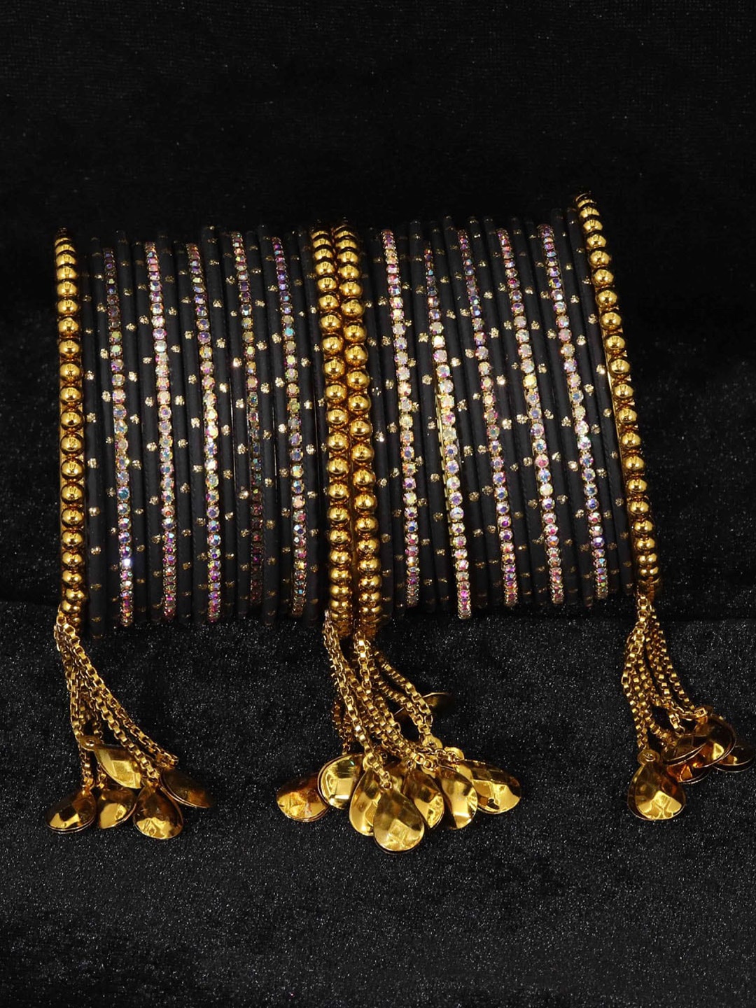 

NMII Set Of 38 Artificial Stones Studded Bangles, Gold