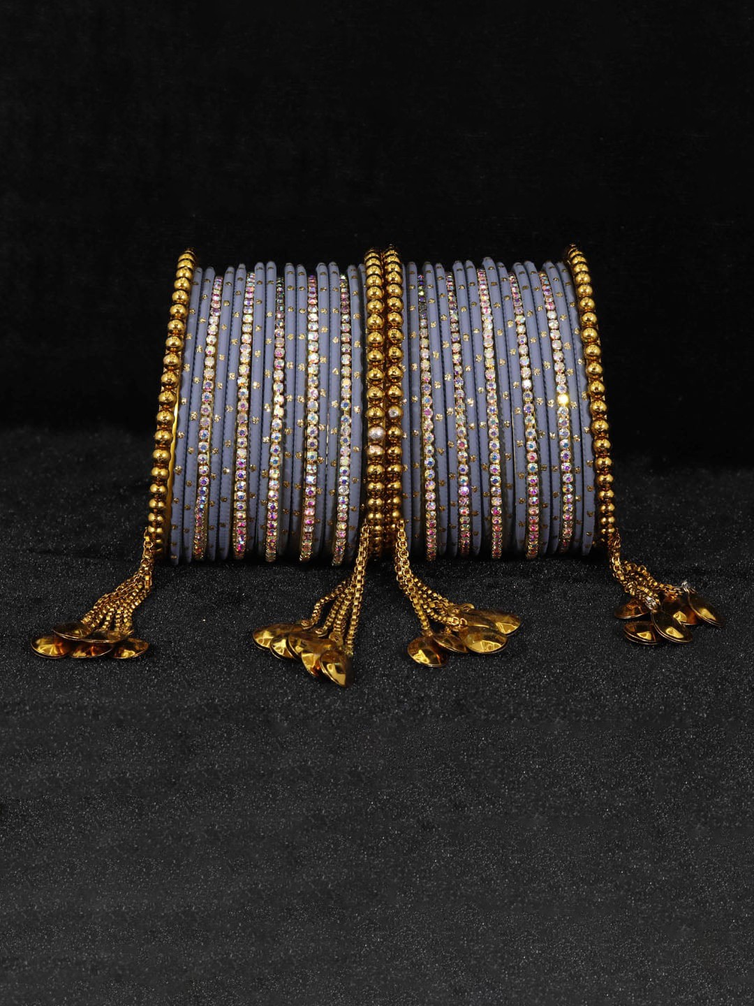 

NMII Set Of 38 Artificial Stones Studded Bangles, Gold