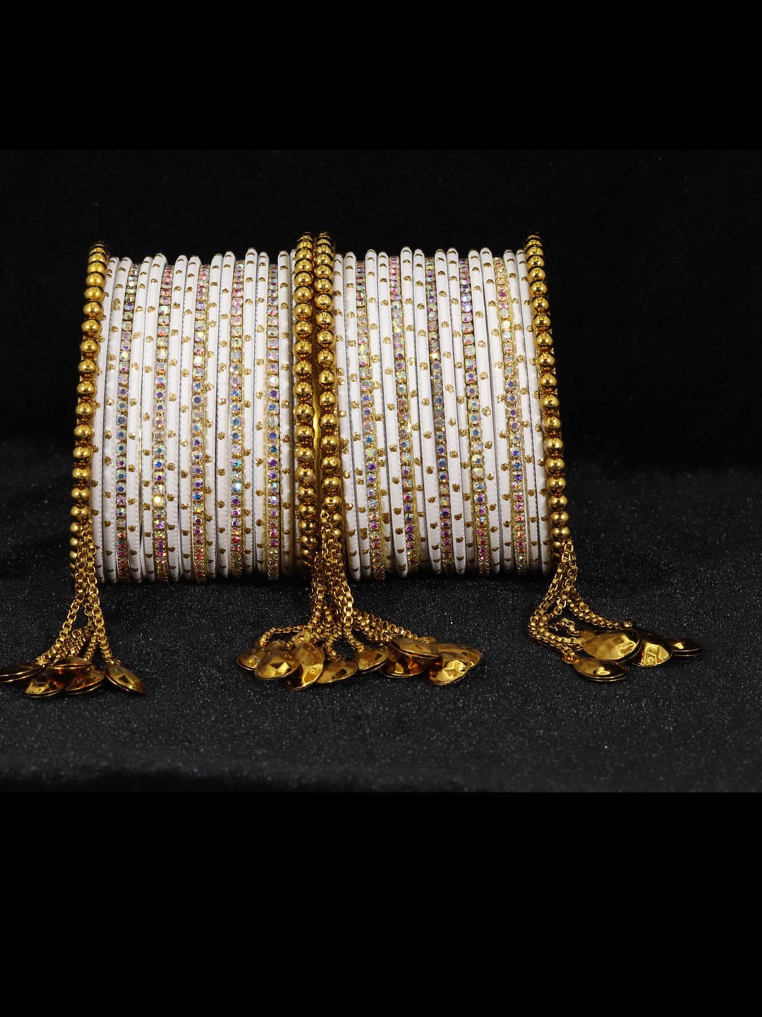 

NMII Set Of 38 Artificial Stones Studded Bangles, Gold