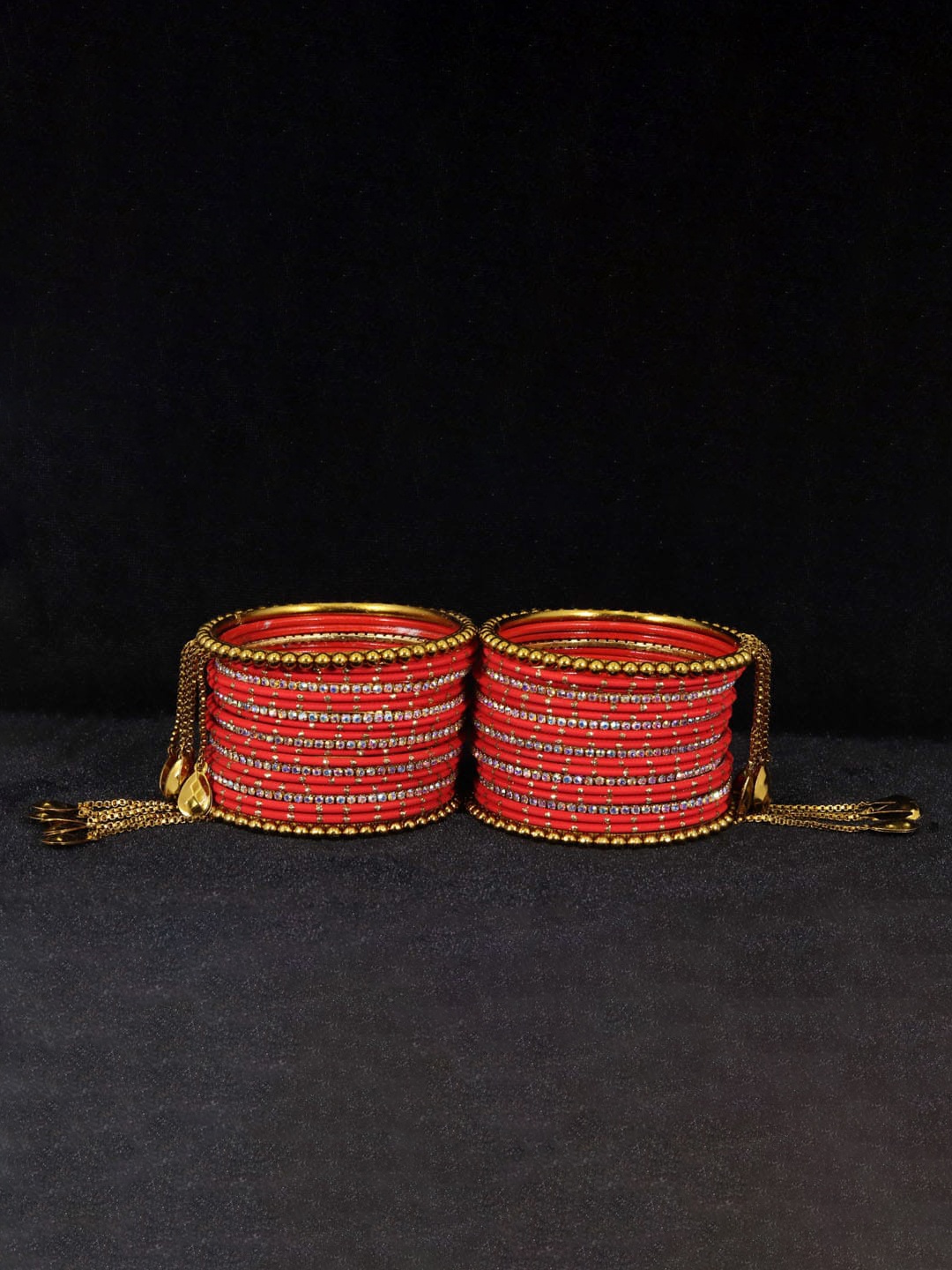 

NMII Set Of 38 Artificial Stones Studded Bangles, Gold