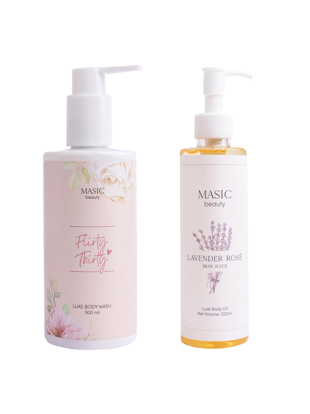 

MASIC beauty Set of Skin Juice Body Oil - 200 ml & Flirty Thirty Luxe Body Wash - 300 ml, White
