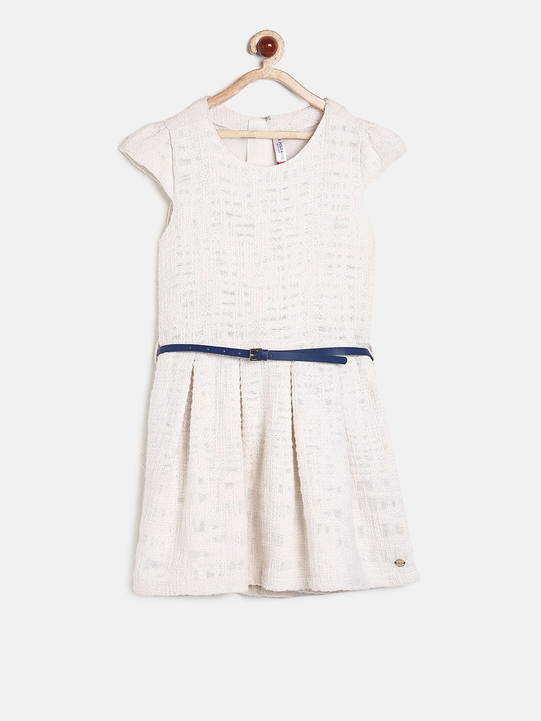 

U.S. Polo Assn. Kids Girls Off-White Solid A-Line Dress