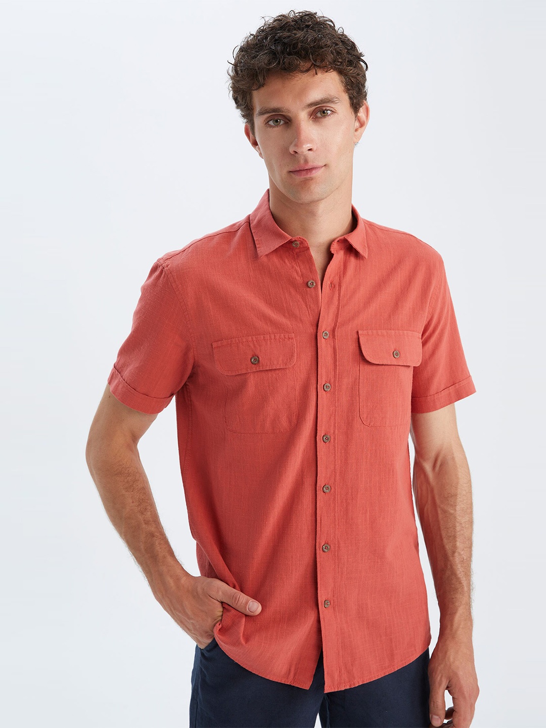 

DeFacto Spread Collar Cotton Casual Shirt, Rust