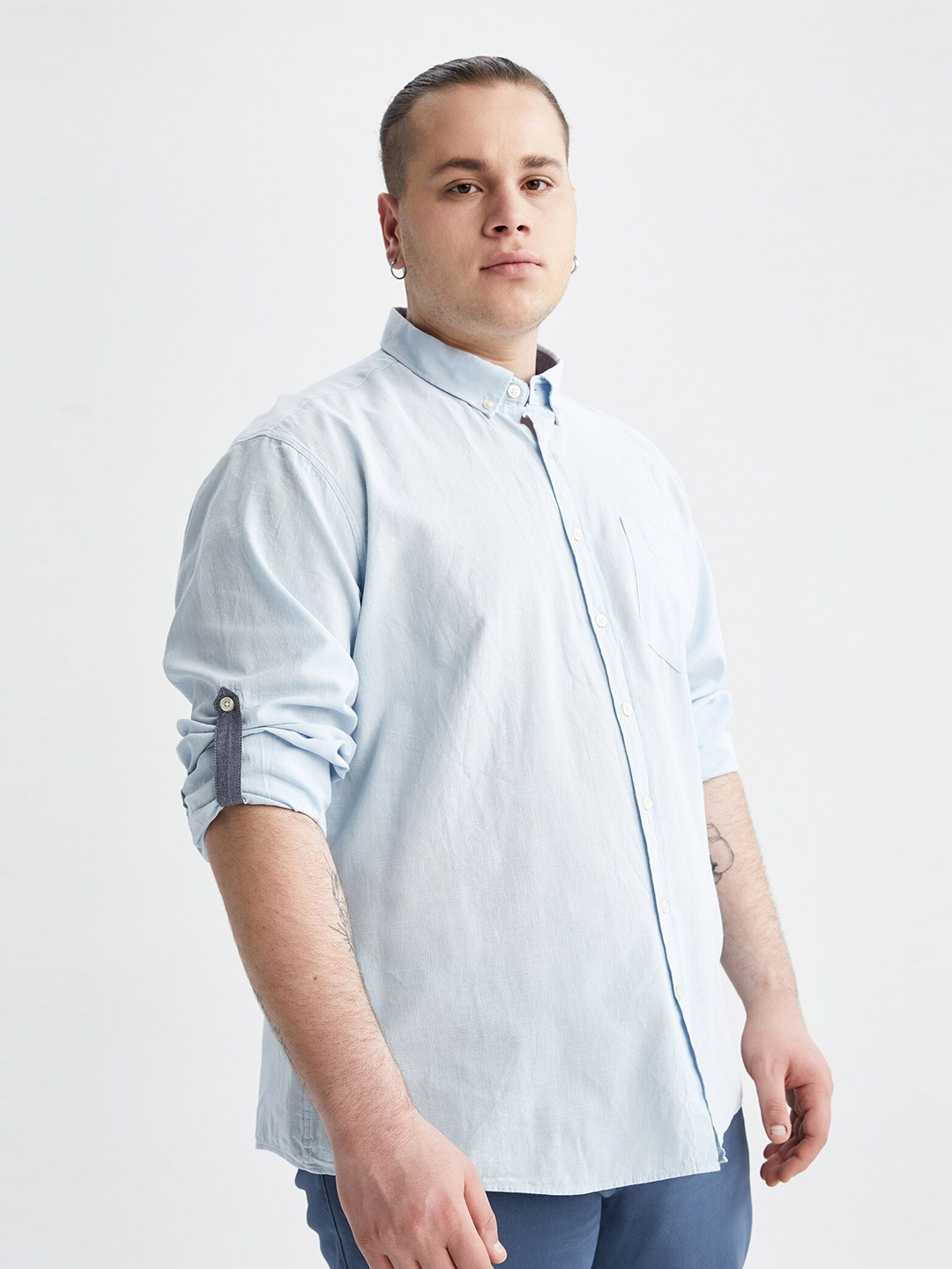 

DeFacto Button-Down Collar Pure Cotton Casual Shirt, Blue