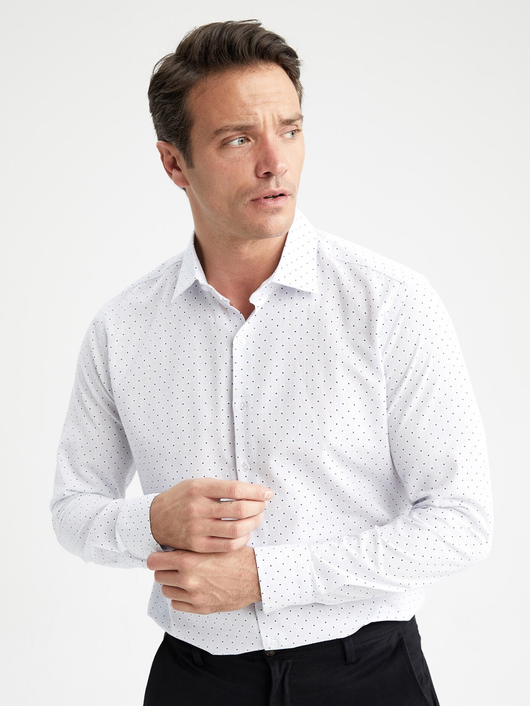 

DeFacto Micro Ditsy Printed Pure Cotton Casual Shirt, White