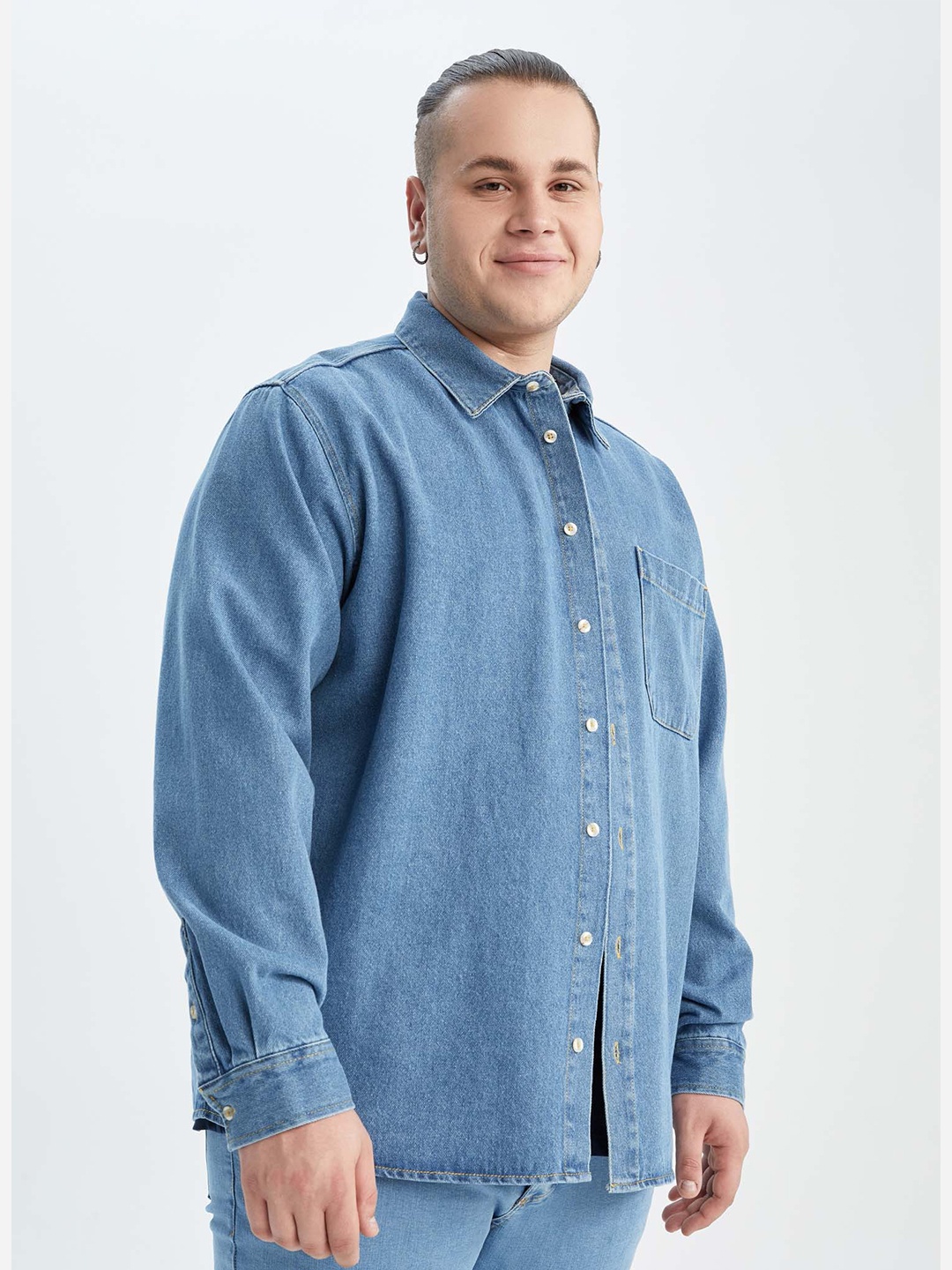 

DeFacto Spread Collar Boxy Casual Shirt, Blue
