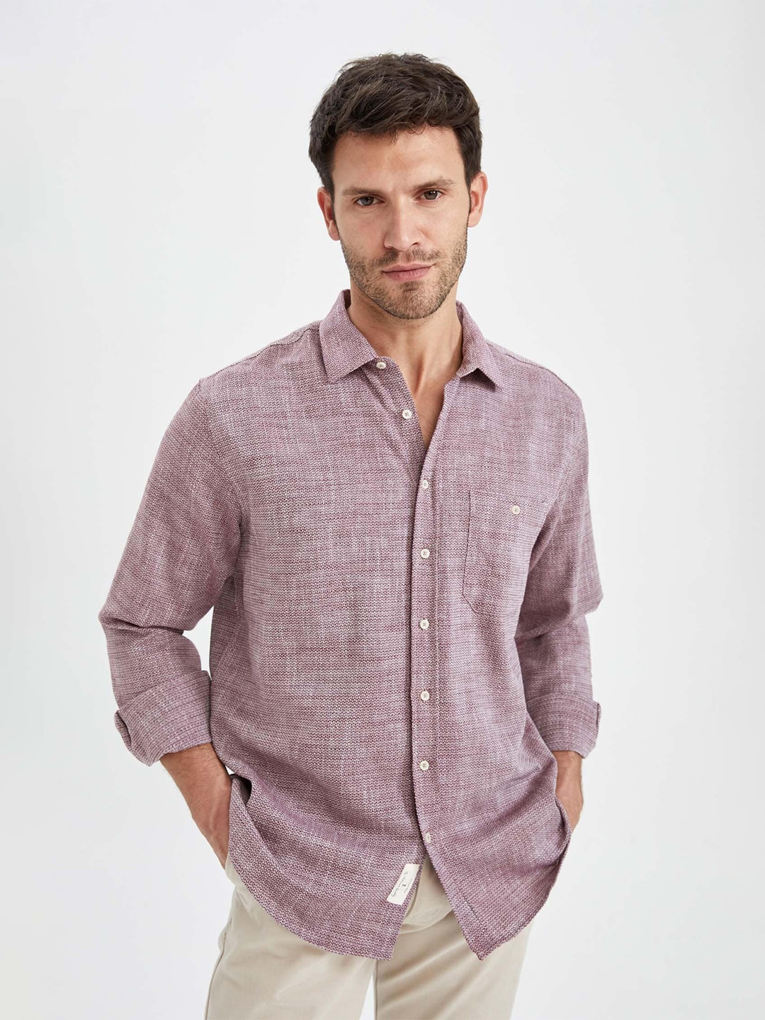 

DeFacto Spread Collar Cotton Casual Shirt, Purple