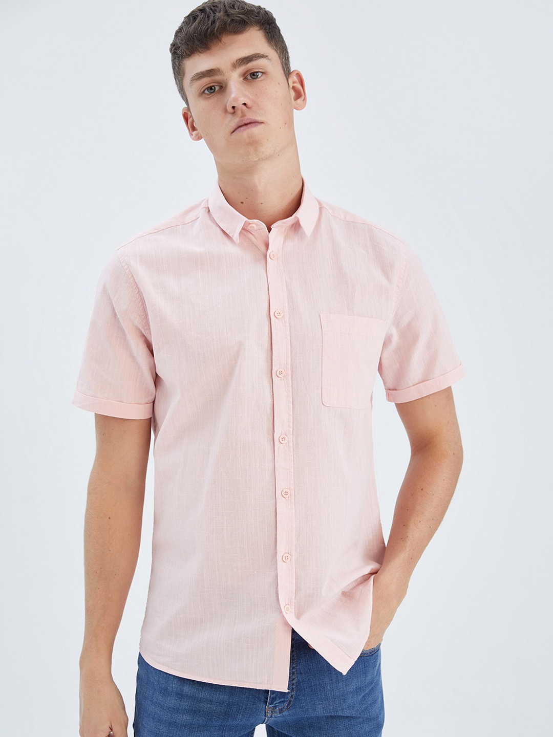 

DeFacto Spread Collar Cotton Casual Shirt, Pink