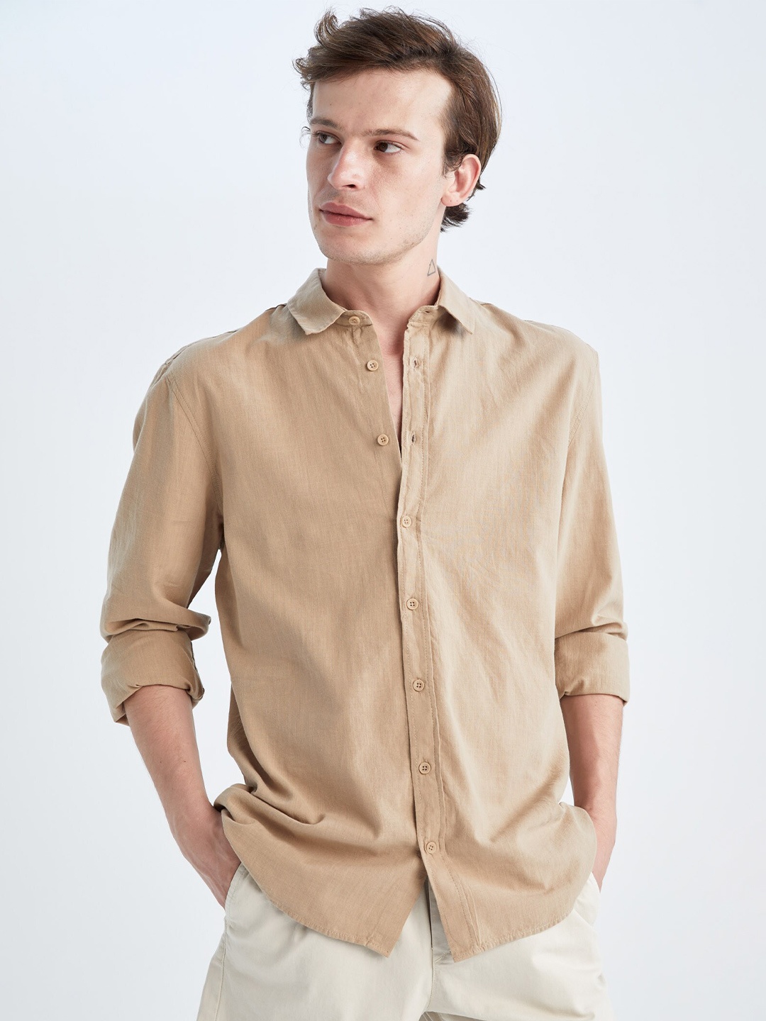 

DeFacto Spread Collar Printed Casual Shirt, Na