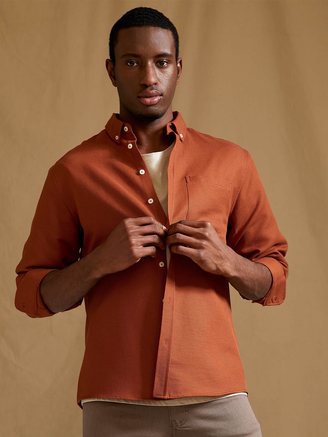 

DeFacto Regular Fit Button-Down Collar Casual Shirt, Rust