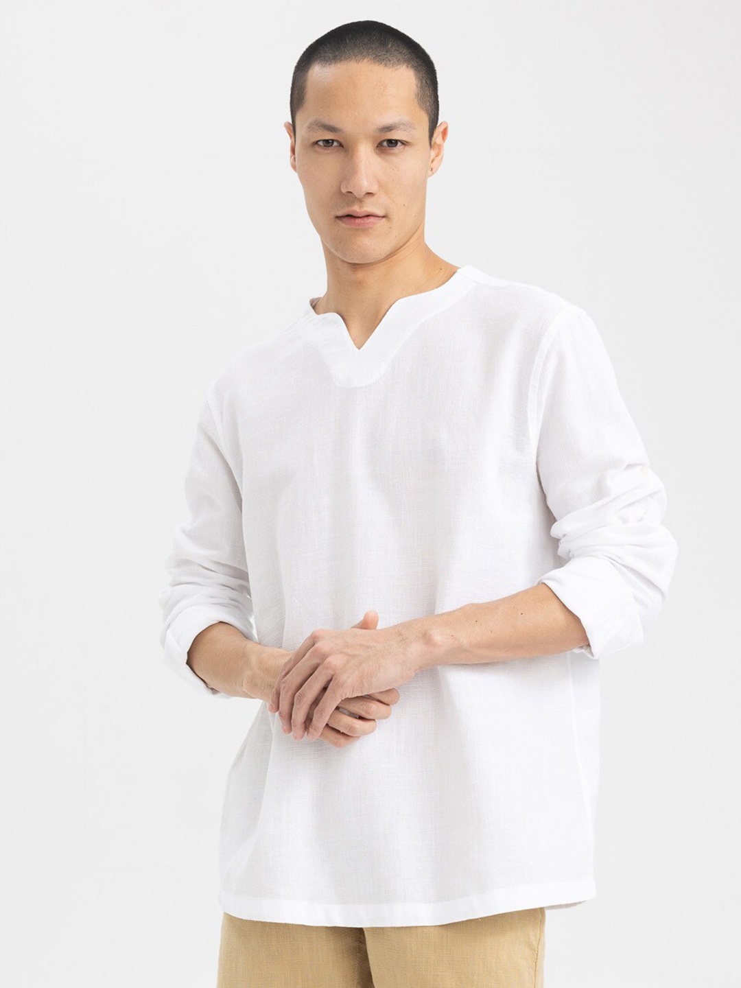 

DeFacto V Neck Cotton Casual Shirt, White