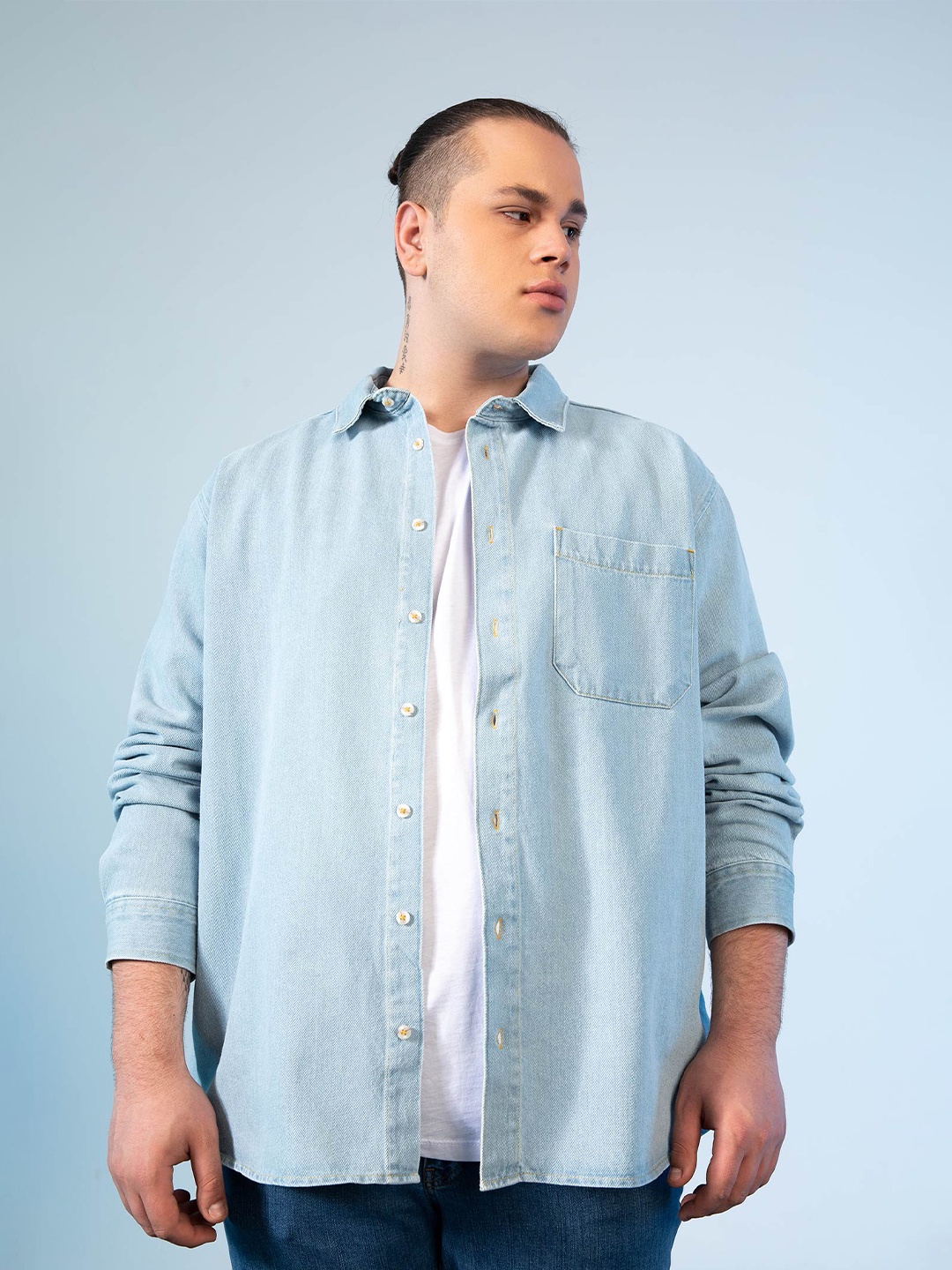 

DeFacto Plus Size Spread Collar Cotton Casual Shirt, Blue