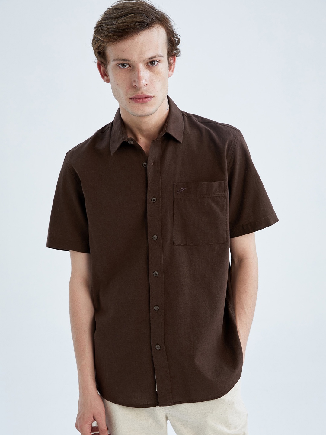

DeFacto Spread Collar Cotton Casual Shirt, Brown