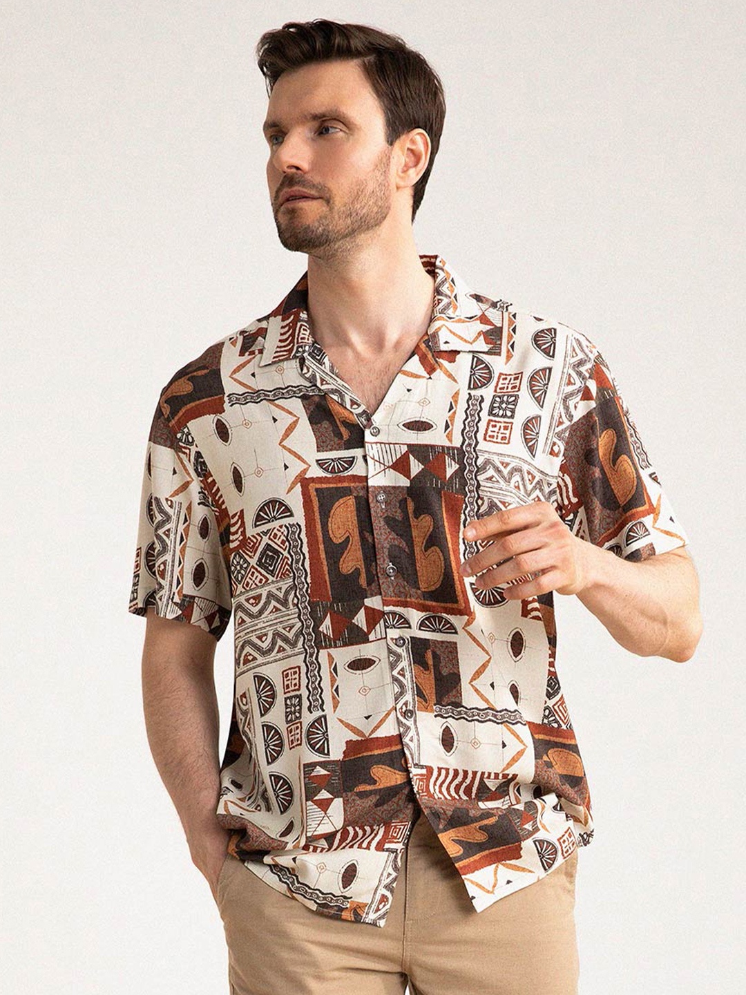 

DeFacto Ethnic Motifs Printed Casual Shirt, White