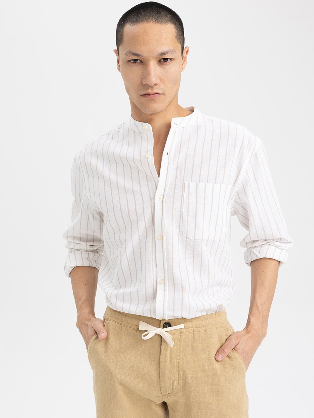 

DeFacto Striped Cotton Casual Shirt, White