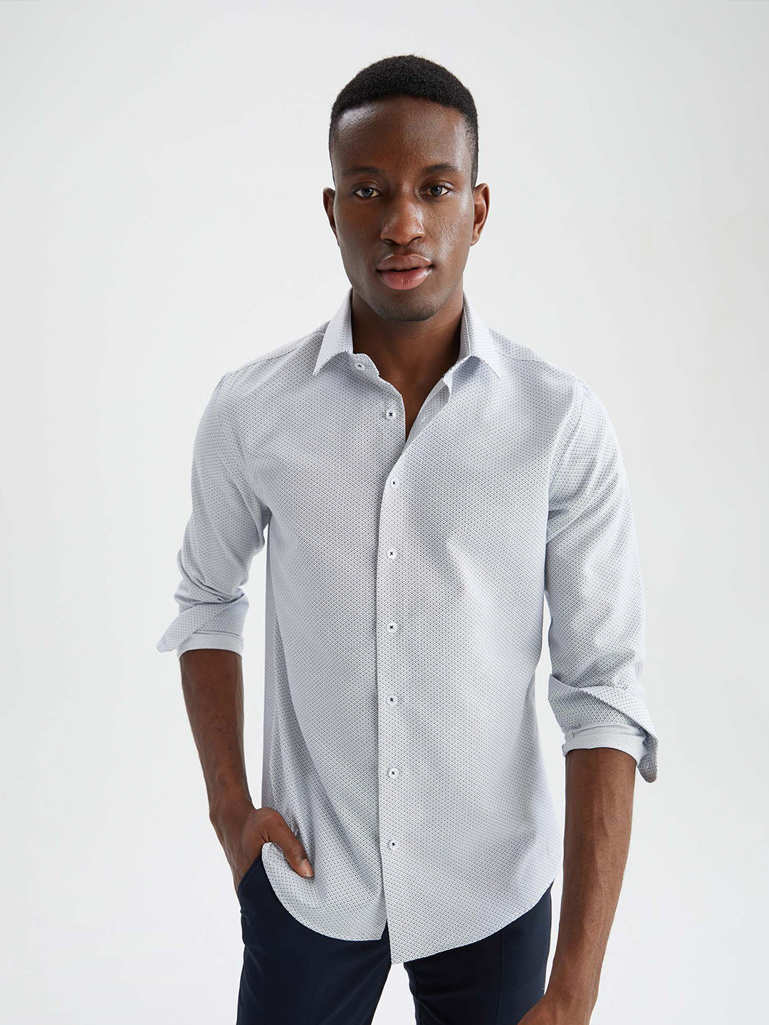 

DeFacto Micro Ditsy Printed Cotton Casual Shirt, Blue