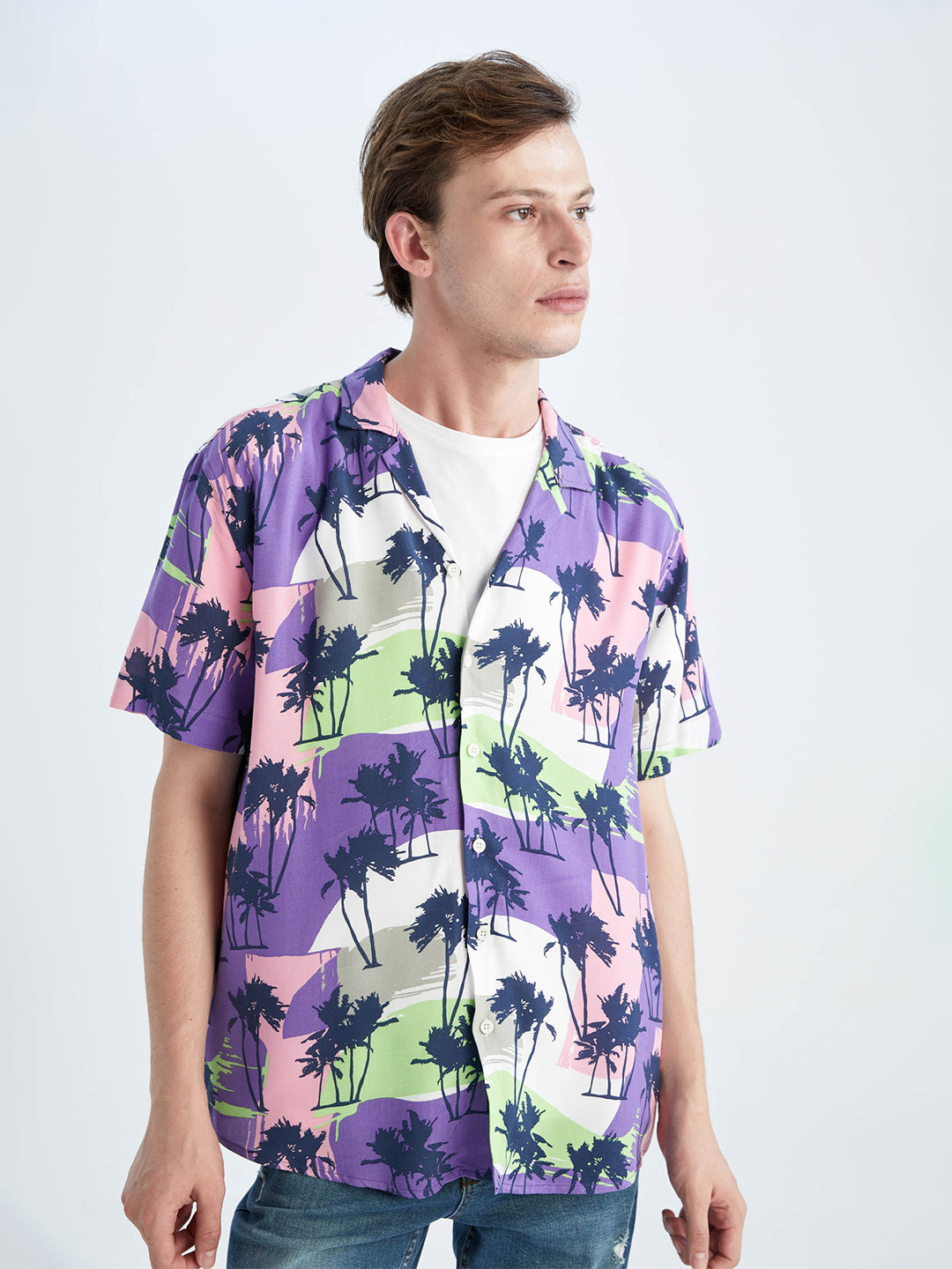 

DeFacto Floral Printed Casual Shirt, Purple