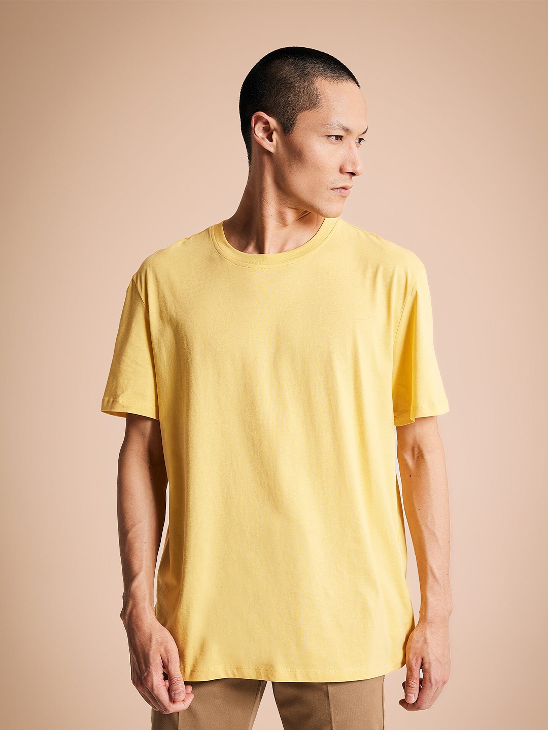 

DeFacto Drop-Shoulder Sleeves Pure Cotton Loose T-shirt, Yellow