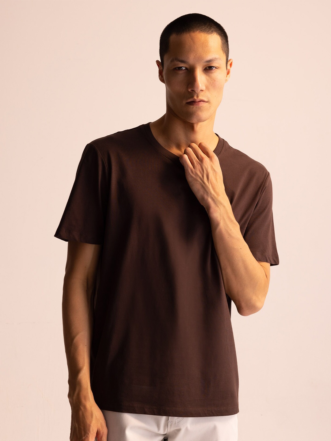 

DeFacto Round Neck Short Sleeves Pure Cotton T-shirt, Brown