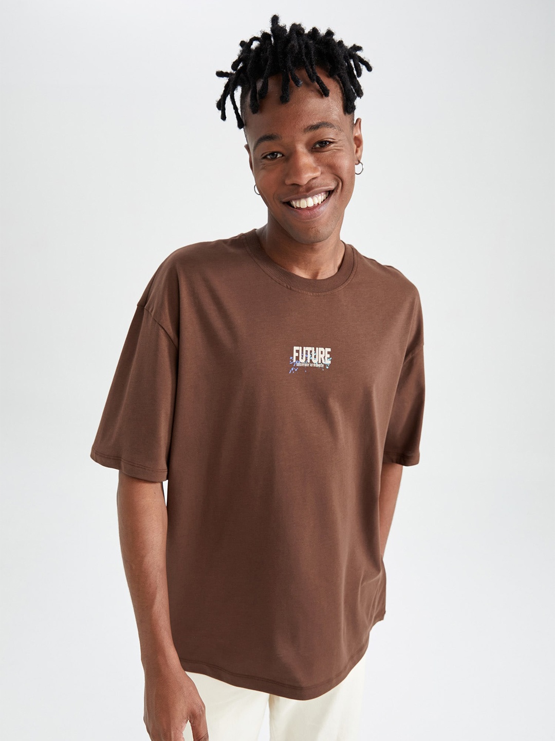

DeFacto Typography Printed Cotton T-shirt, Brown