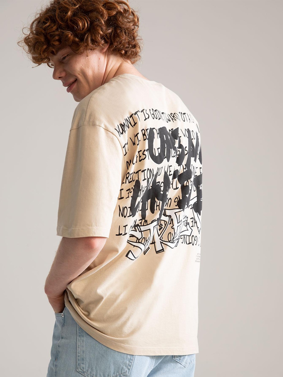 

DeFacto Typography Printed Cotton T-shirt, Beige