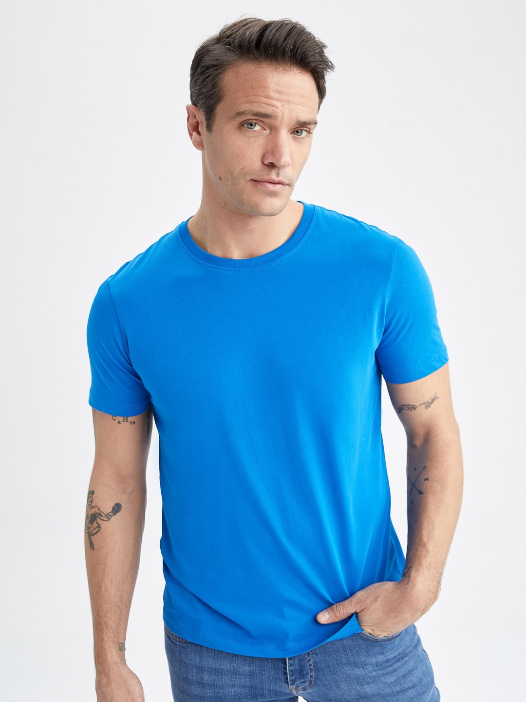 

DeFacto Pure Cotton Slim Fit T-shirt, Blue