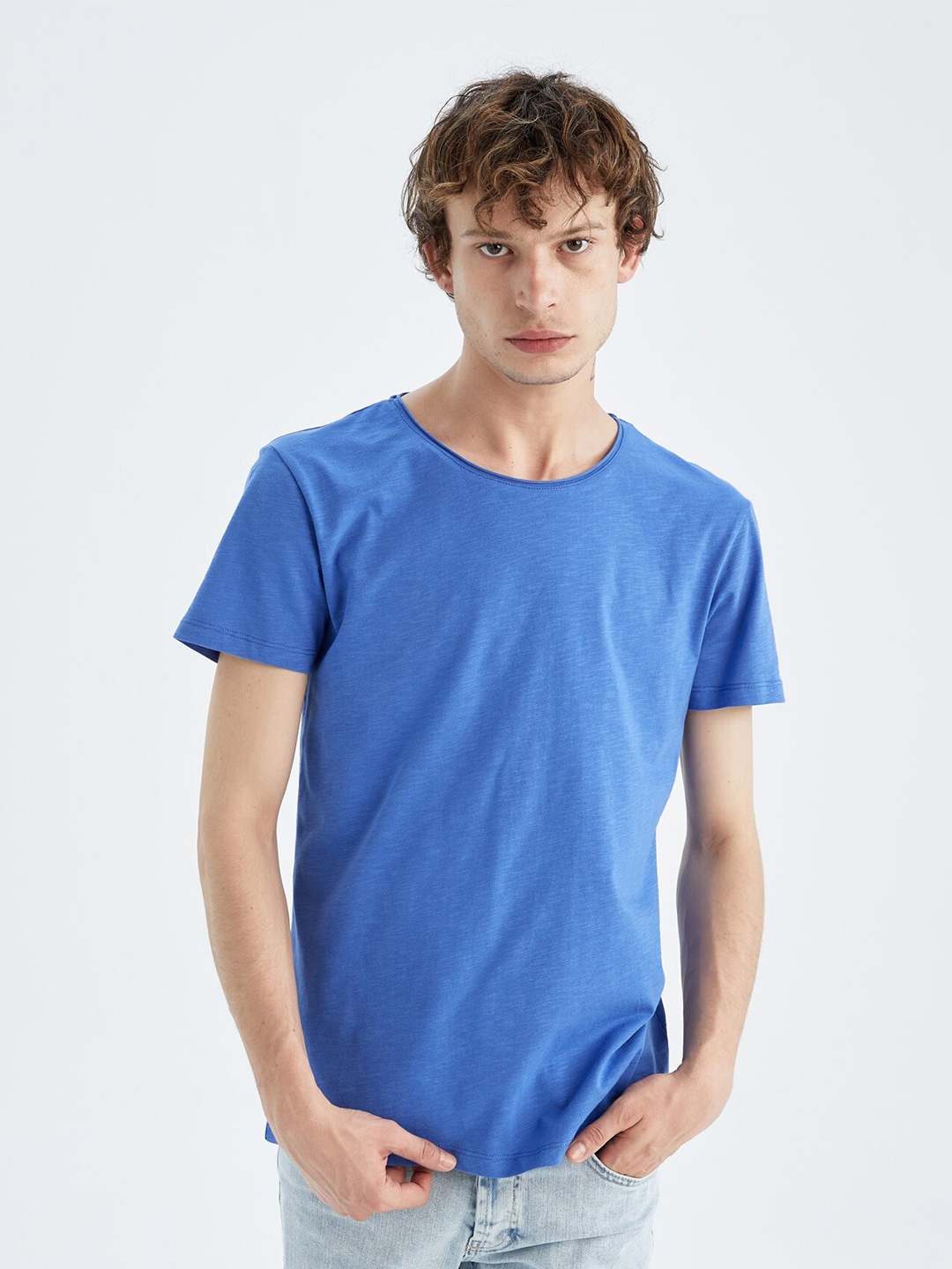 

DeFacto Round Neck Short Sleeves Pure Cotton T-shirt, Blue