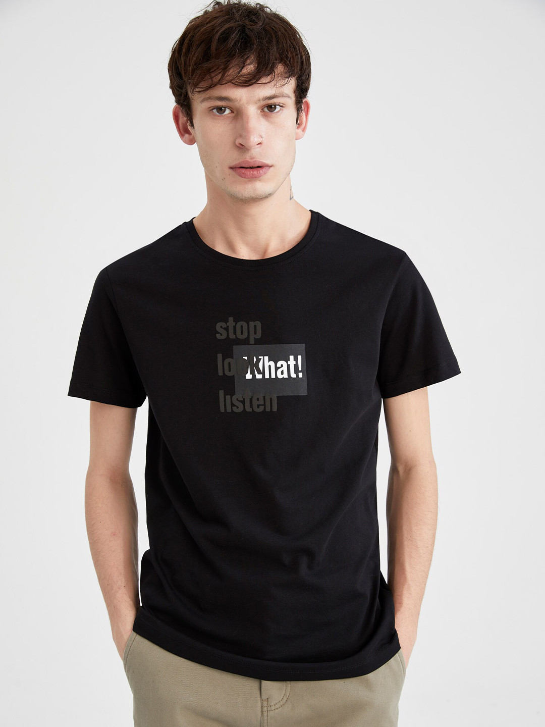 

DeFacto Typography Printed Pure Cotton T-shirt, Black