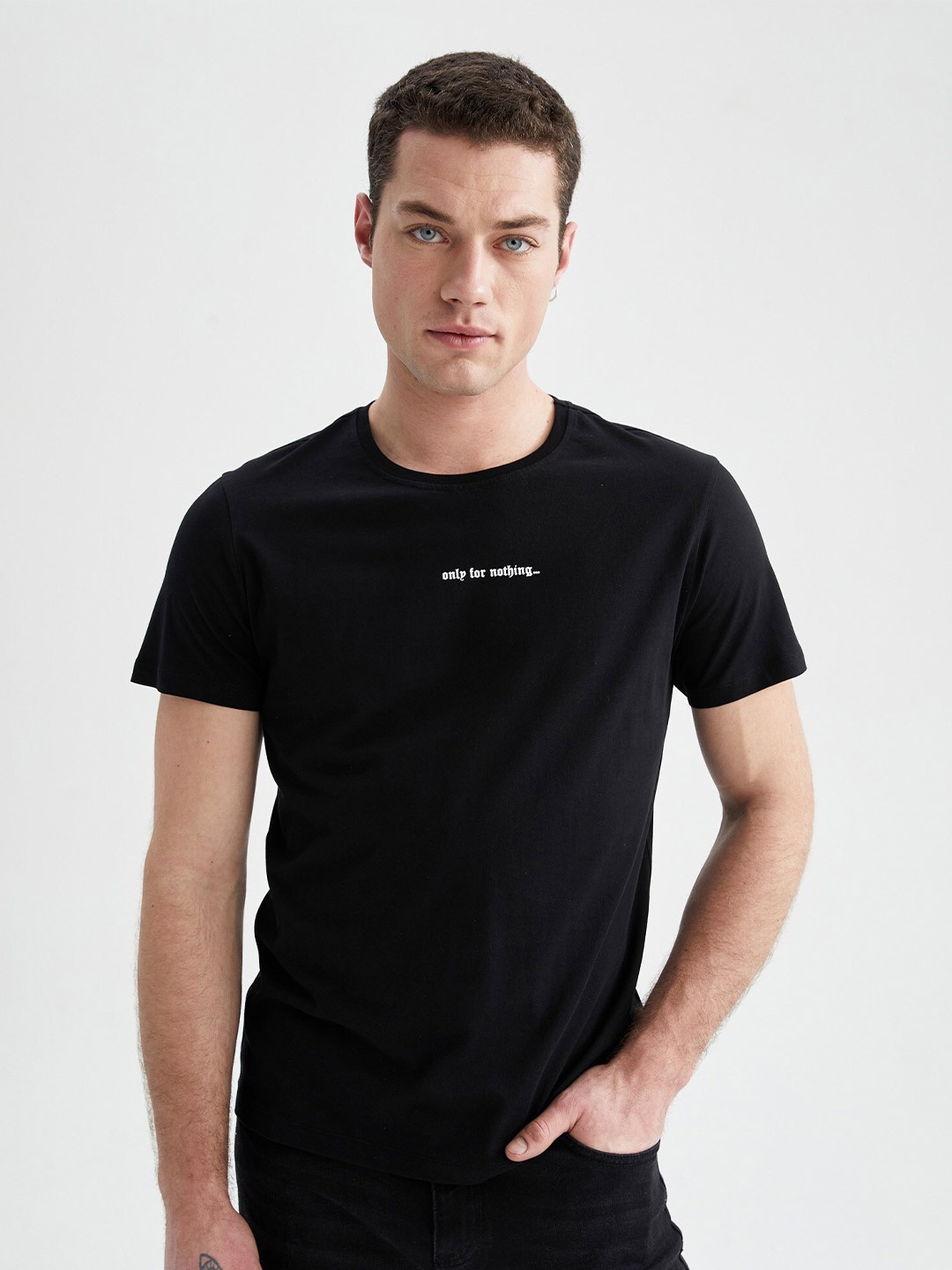 

DeFacto Typography Printed Cotton T-shirt, Black