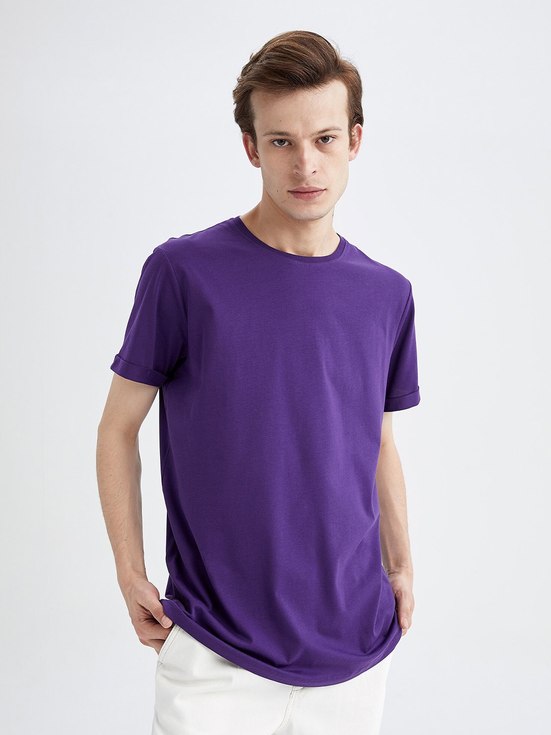

DeFacto Round Neck Short Sleeves Pure Cotton T-shirt, Purple
