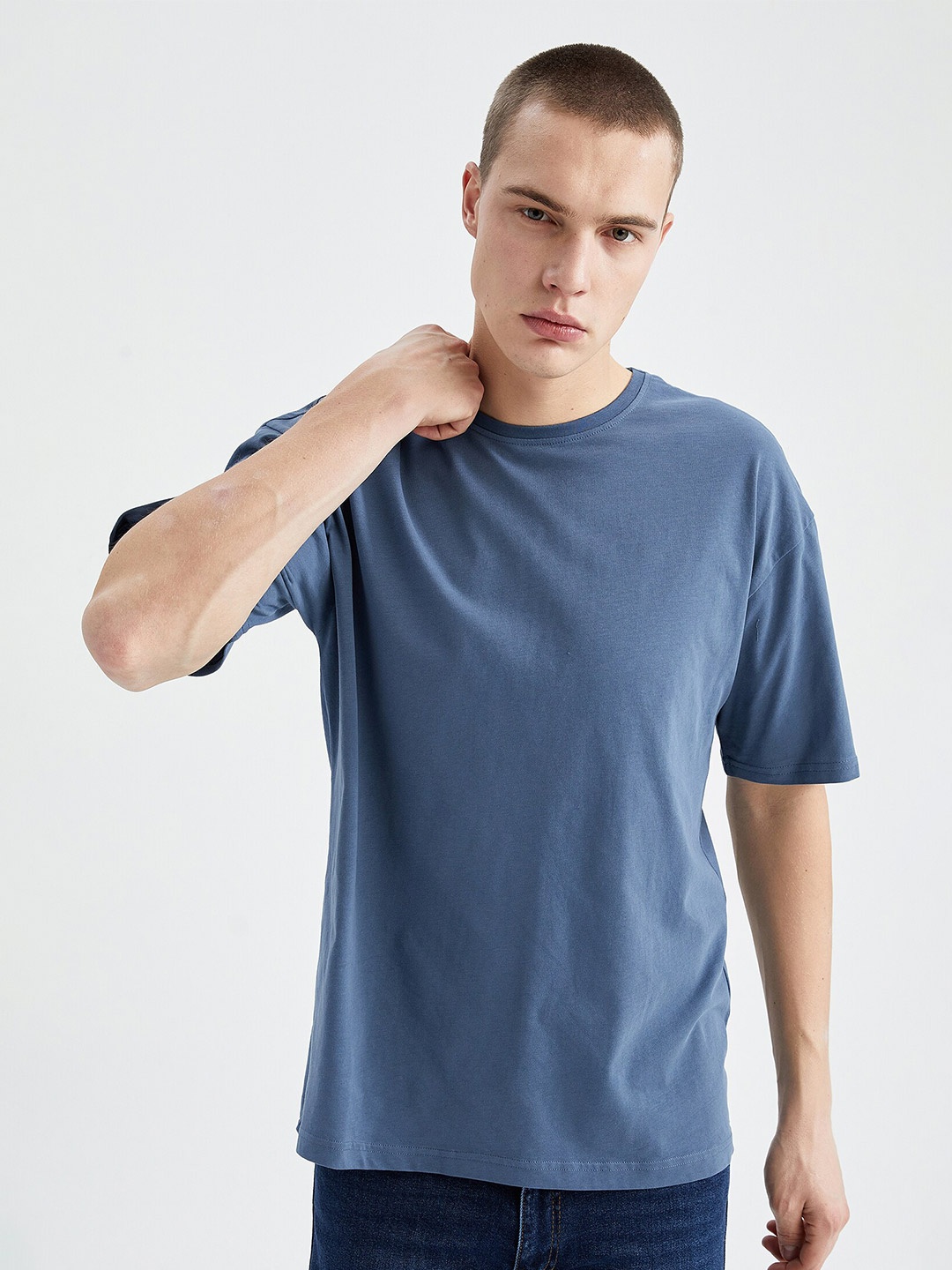 

DeFacto Drop-Shoulder Sleeves Pure Cotton T-shirt, Blue