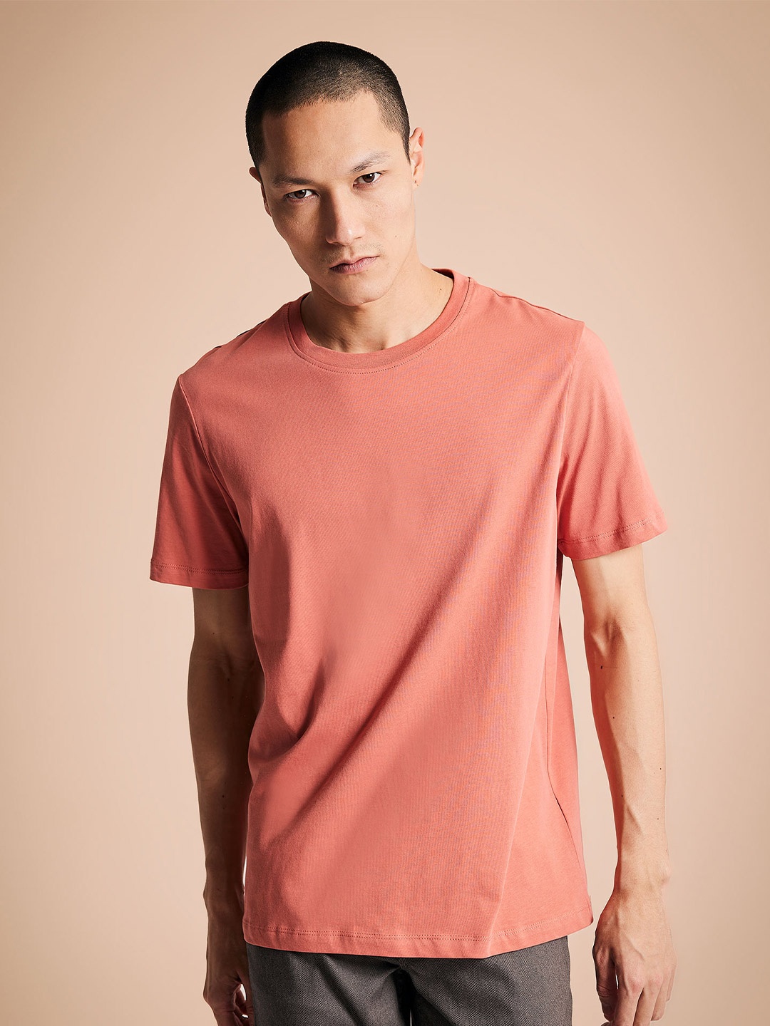 

DeFacto Round Neck Pure Cotton Relaxed Fit T-shirt, Peach
