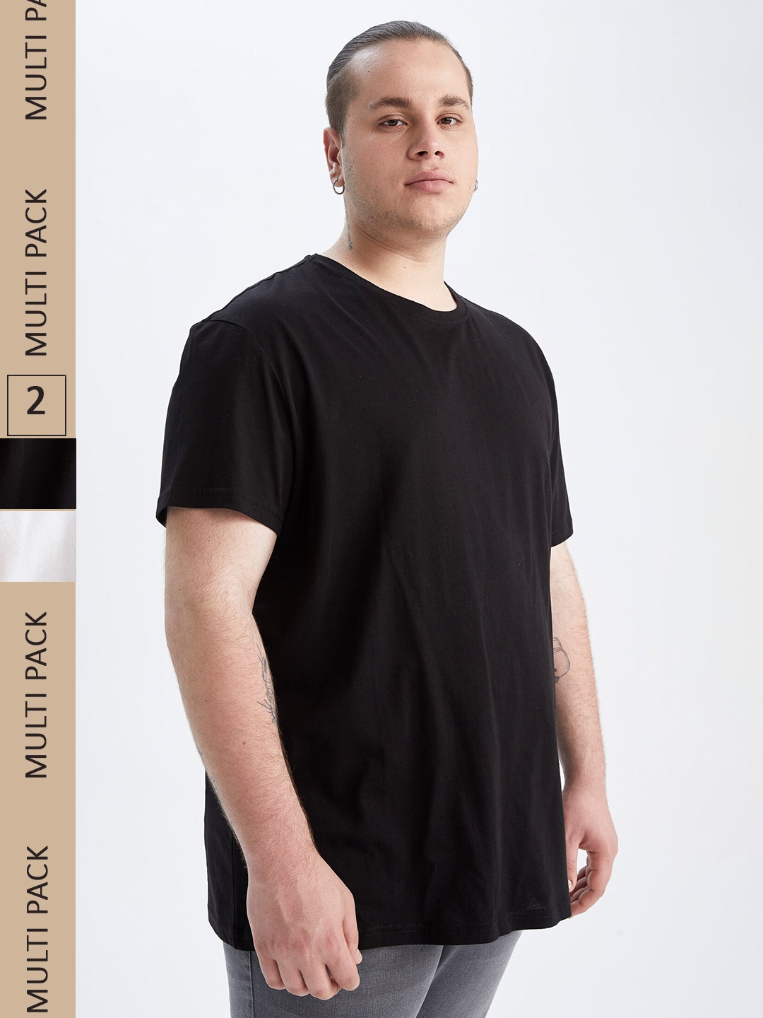 

DeFacto Pack Of 2 Round Neck Cotton T-shirt, Black