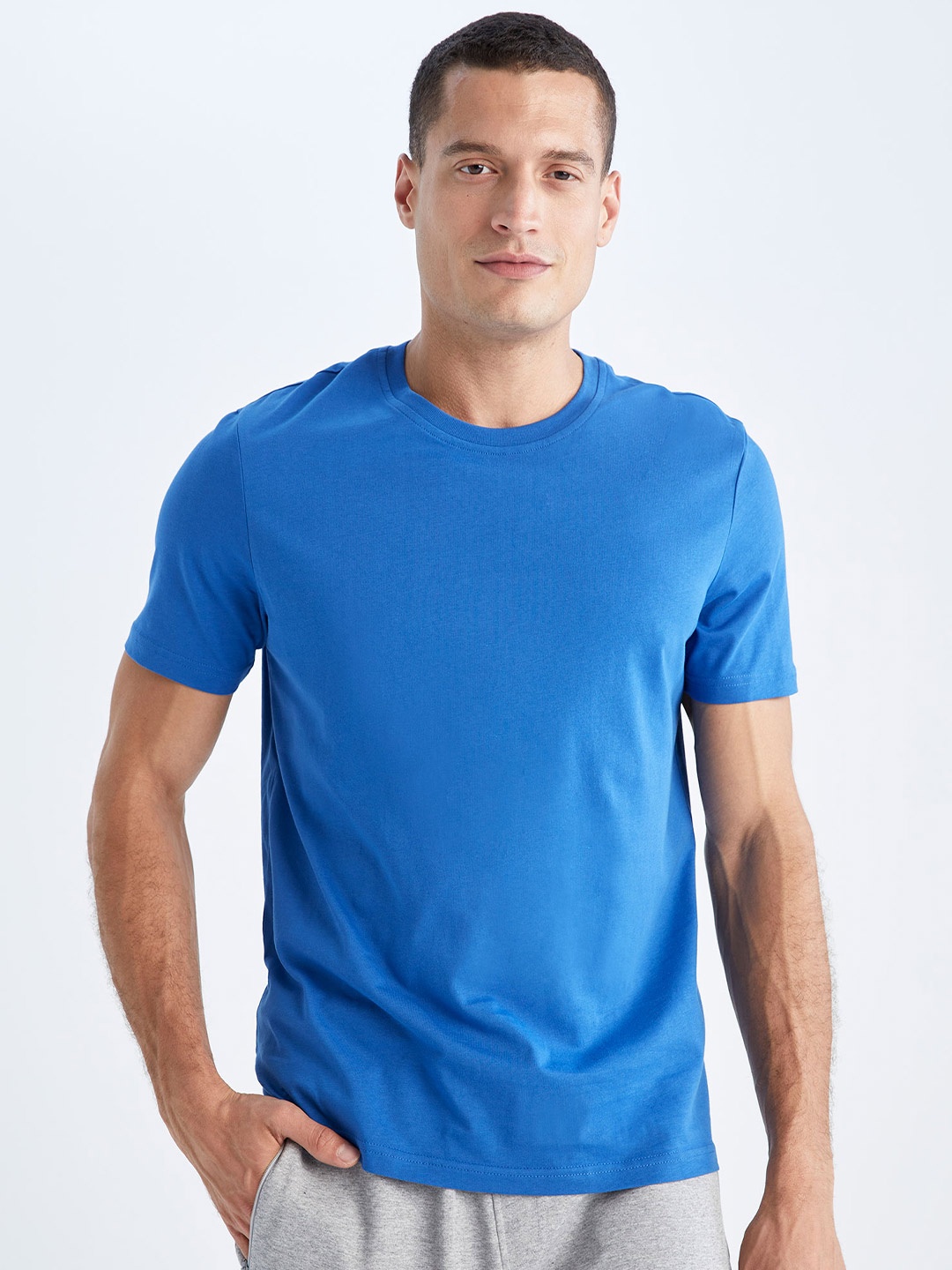 

DeFacto Round Neck Knitted Pure Cotton T-Shirt, Blue